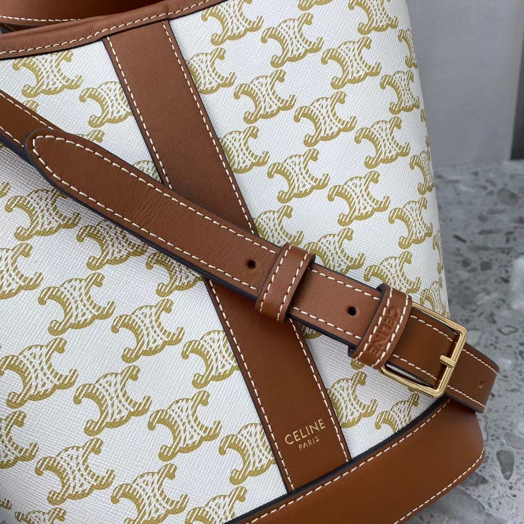 Replica Celine Small Buket In Triomphe Canvas And Calfskin White