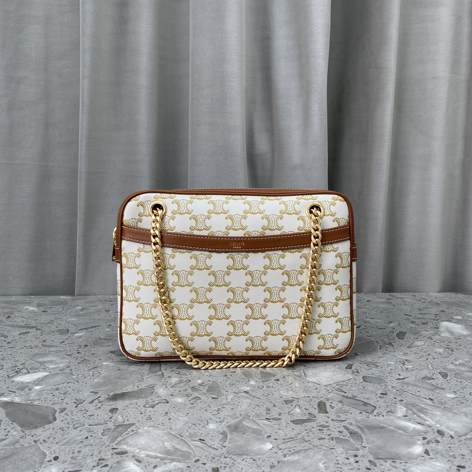 Replica Celine Small Patapans Bag In Triomphe Canvas And Calfskin White