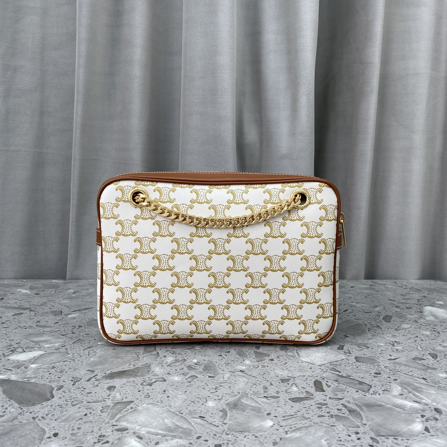 Replica Celine Small Patapans Bag In Triomphe Canvas And Calfskin White