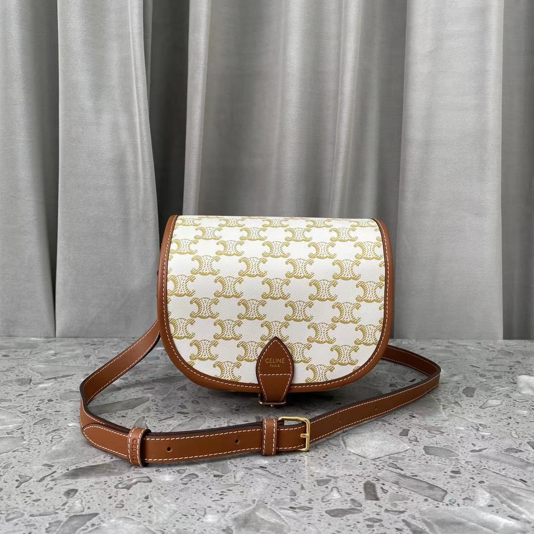 Replica Celine Small Shoulder Bag In Triomphe Canvas And Calfskin White