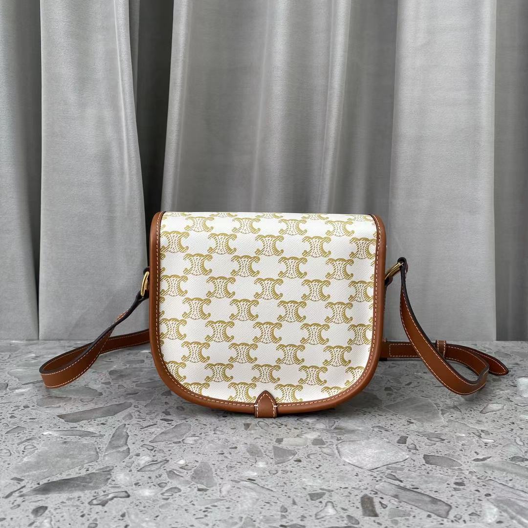 Replica Celine Small Shoulder Bag In Triomphe Canvas And Calfskin White