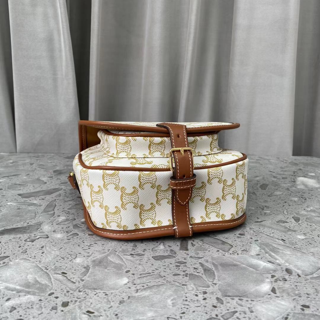 Replica Celine Small Shoulder Bag In Triomphe Canvas And Calfskin White