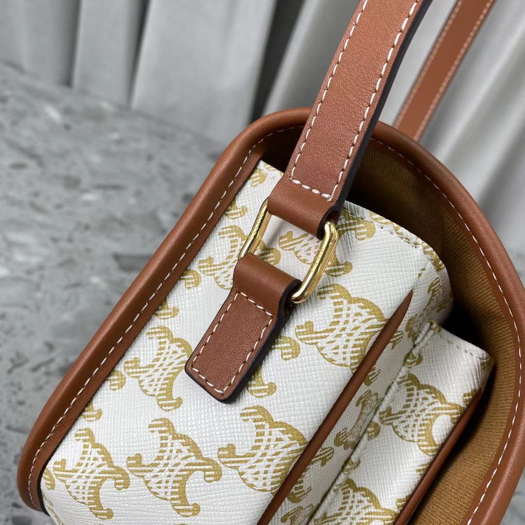 Replica Celine Small Shoulder Bag In Triomphe Canvas And Calfskin White