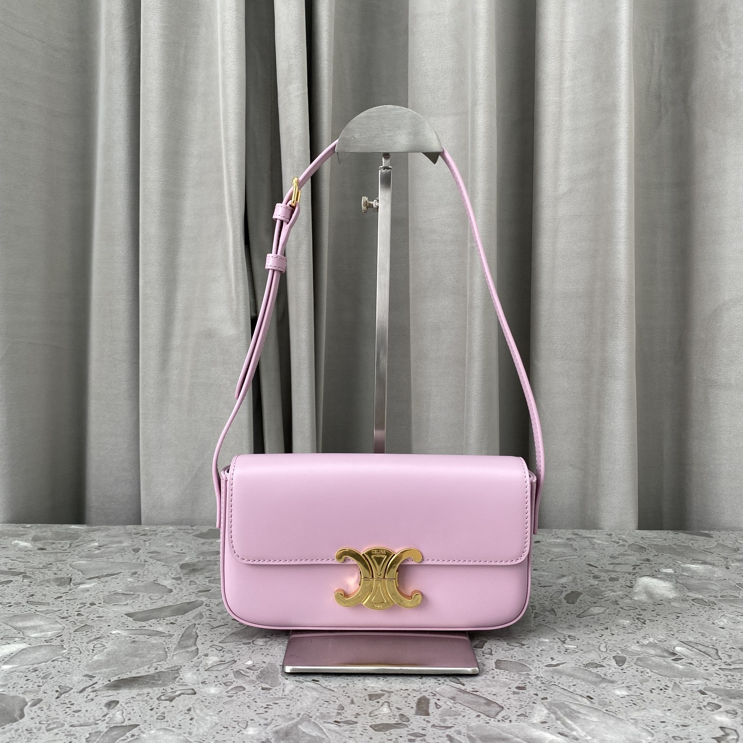 Replica Celine Triomphe Shoulder Bag In Shiny Calfskin Pink