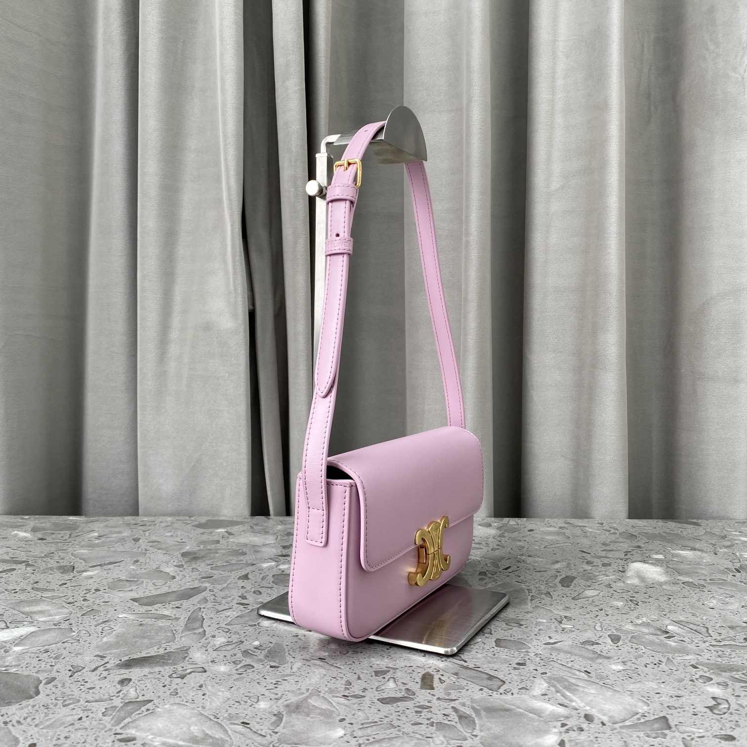 Replica Celine Triomphe Shoulder Bag In Shiny Calfskin Pink