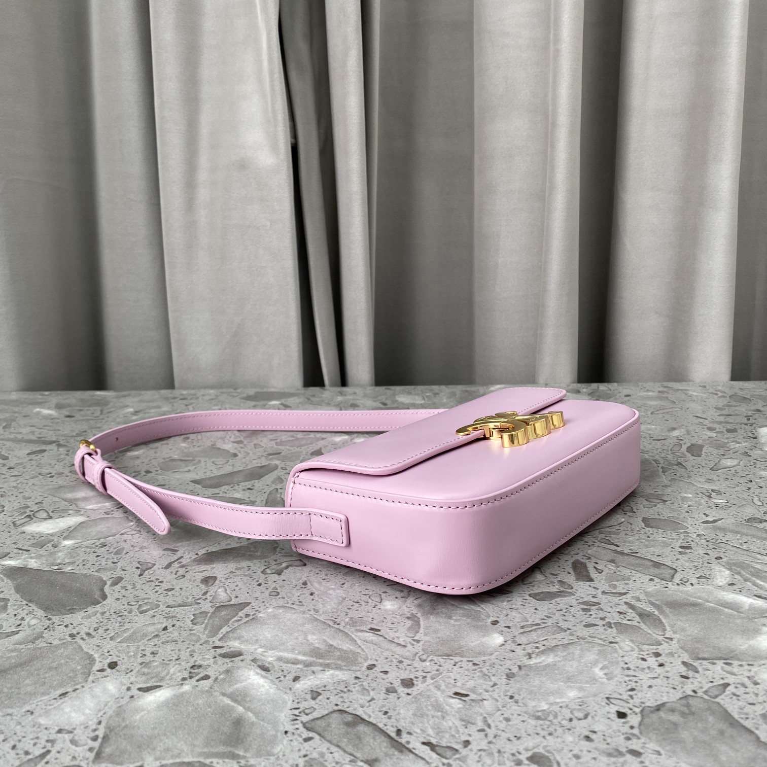 Replica Celine Triomphe Shoulder Bag In Shiny Calfskin Pink