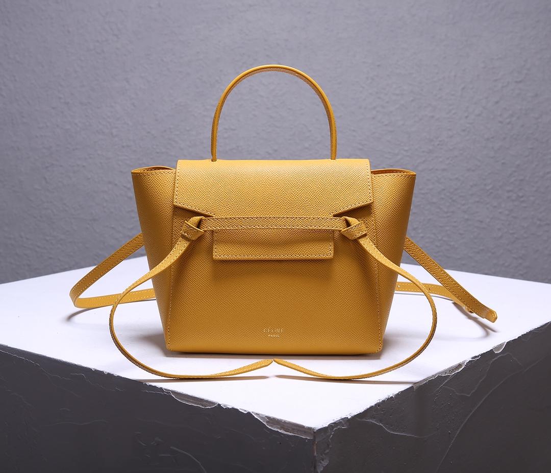 Replica Celine Women Nano Belt Bag in Grained Calfskin Ocre