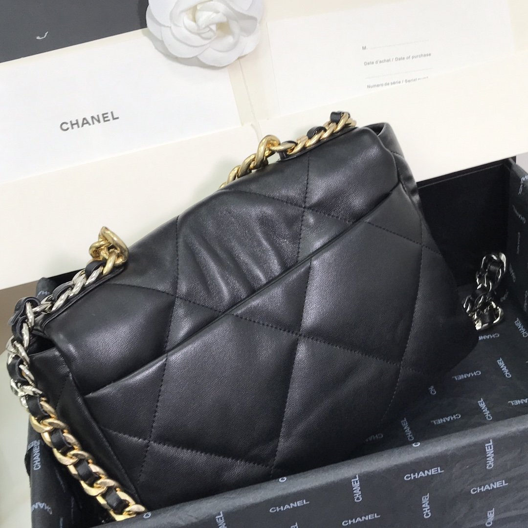 Replica Chanel 19 Large Flap Bag Lambskin Gold-Tone Silver-Tone  Ruthenium-Finish Metal AS1161 Black