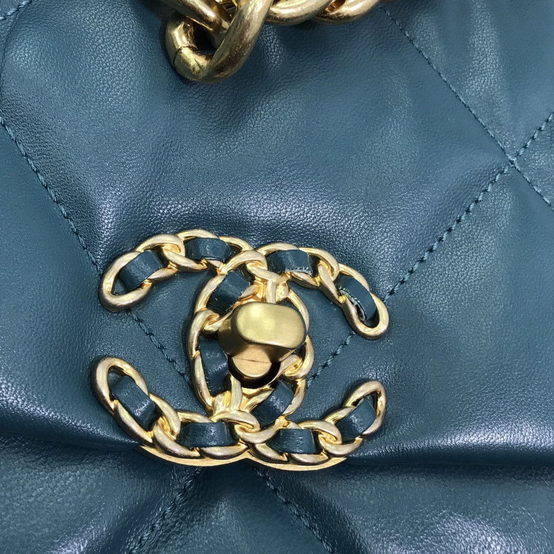 Replica Chanel 19 Large Flap Bag Lambskin Gold-Tone Silver-Tone  Ruthenium-Finish Metal AS1161 Turquoise