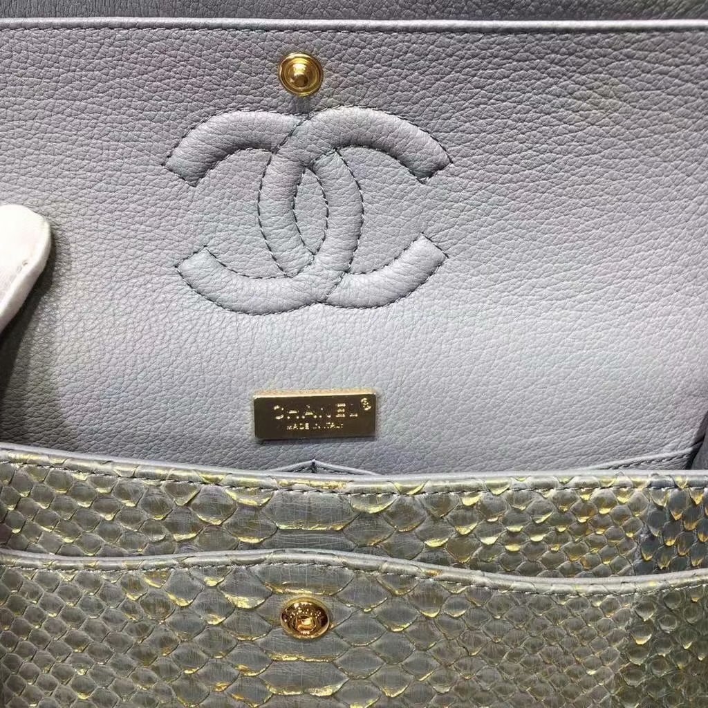 Replica Chanel A01112 Classic Handbag Blue Python Gold-Tone Metal