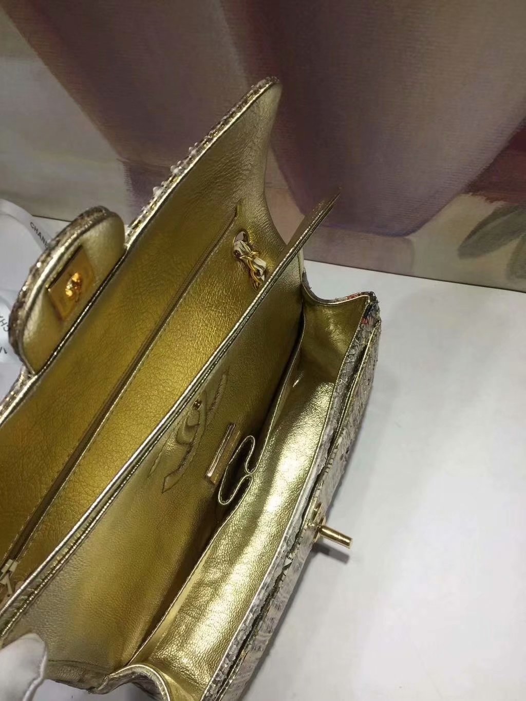 Replica Chanel A01112 Classic Handbag Gold Python Gold-Tone Metal