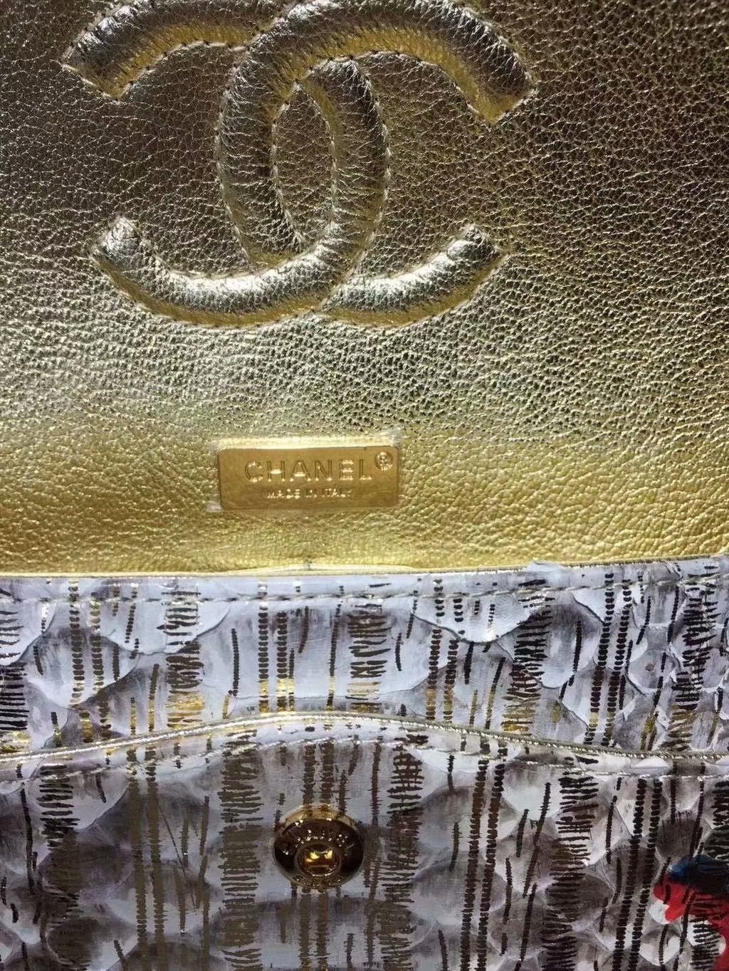 Replica Chanel A01112 Classic Handbag Gold Python Gold-Tone Metal