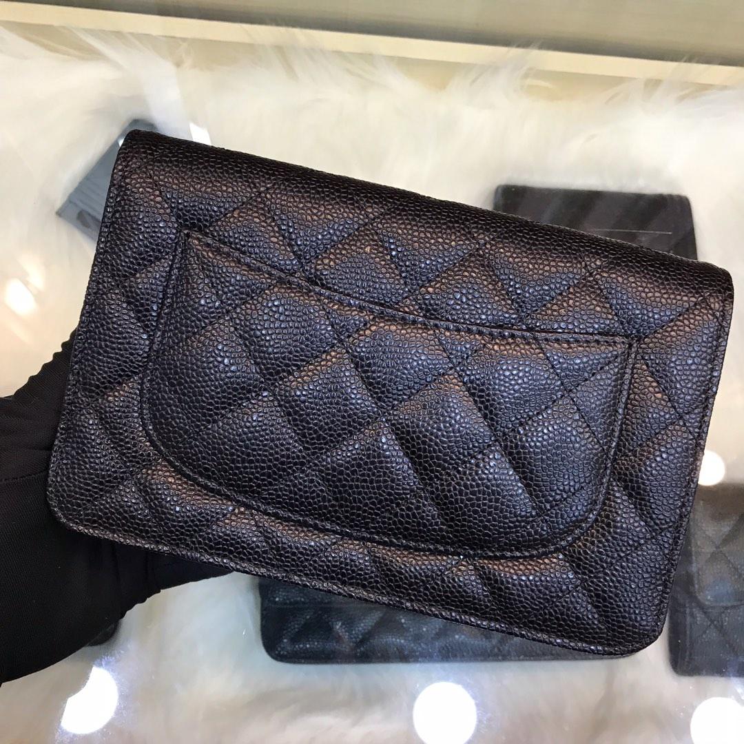 Replica Chanel A33814 Classcics Wallet On Chain Caviar Quilted Genuine Leather Silver Tone Metal