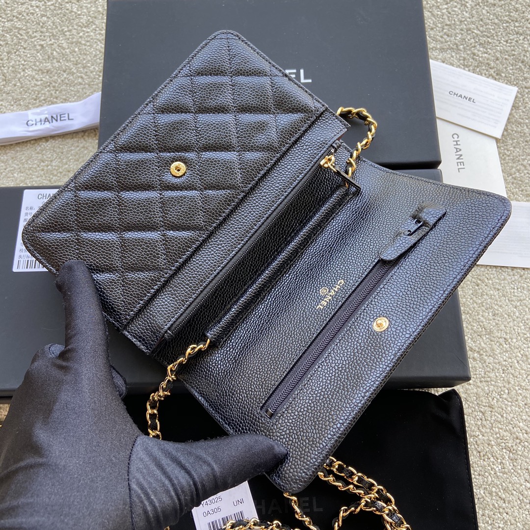 Replica Chanel A33814 Women Classcics Wallet On Chain Black Caviar Leather with Gold