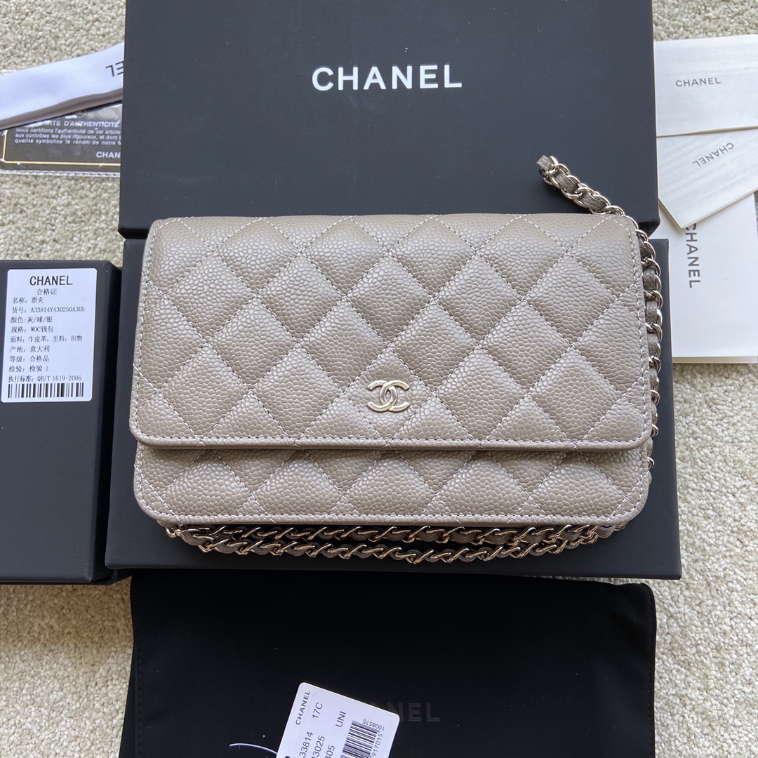 Replica Chanel A33814 Women Classcics Wallet On Chain Gray with Sliver