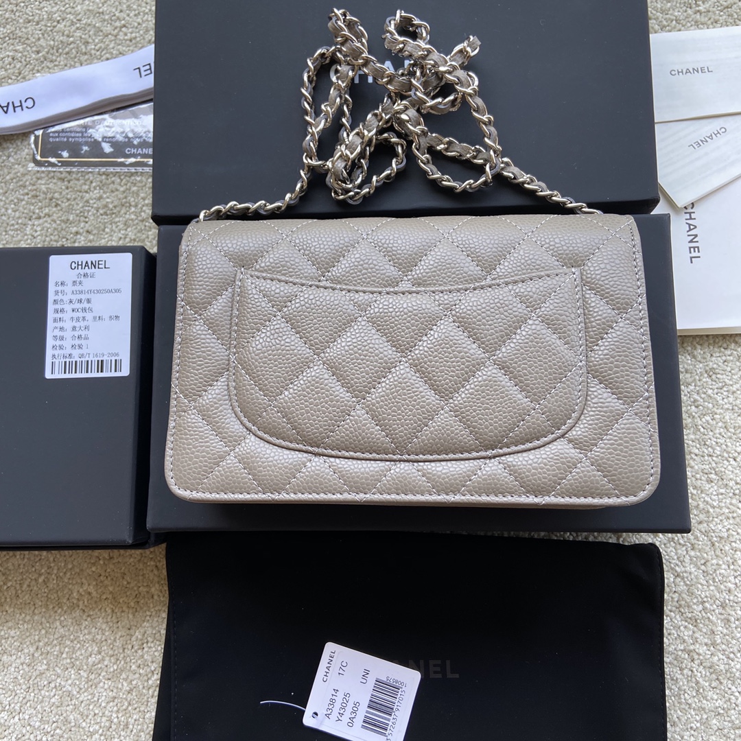 Replica Chanel A33814 Women Classcics Wallet On Chain Gray with Sliver