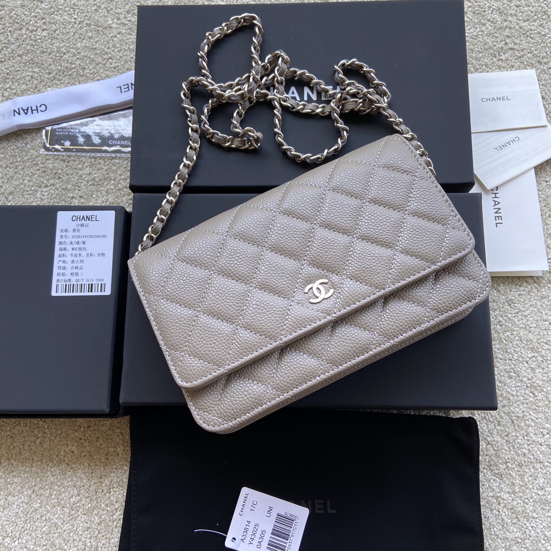 Replica Chanel A33814 Women Classcics Wallet On Chain Gray with Sliver