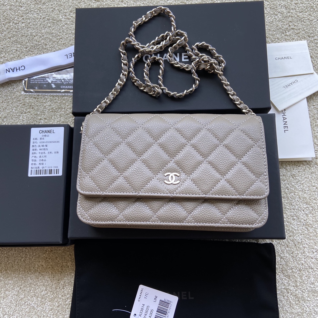 Replica Chanel A33814 Women Classcics Wallet On Chain Gray with Sliver