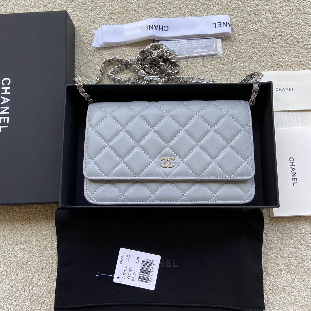 Replica Chanel A33814 Women Classcics Wallet On Chain Light Gray with Sliver