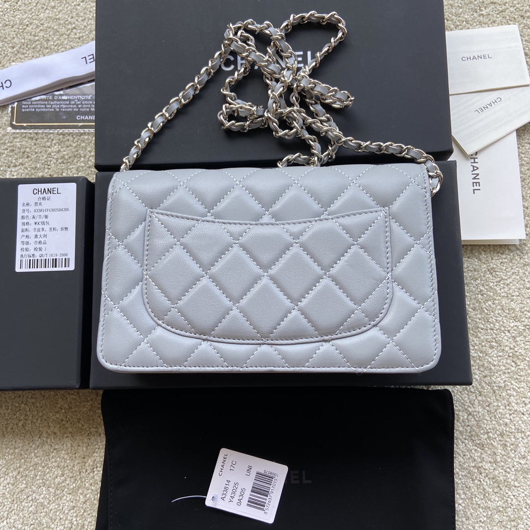 Replica Chanel A33814 Women Classcics Wallet On Chain Light Gray with Sliver