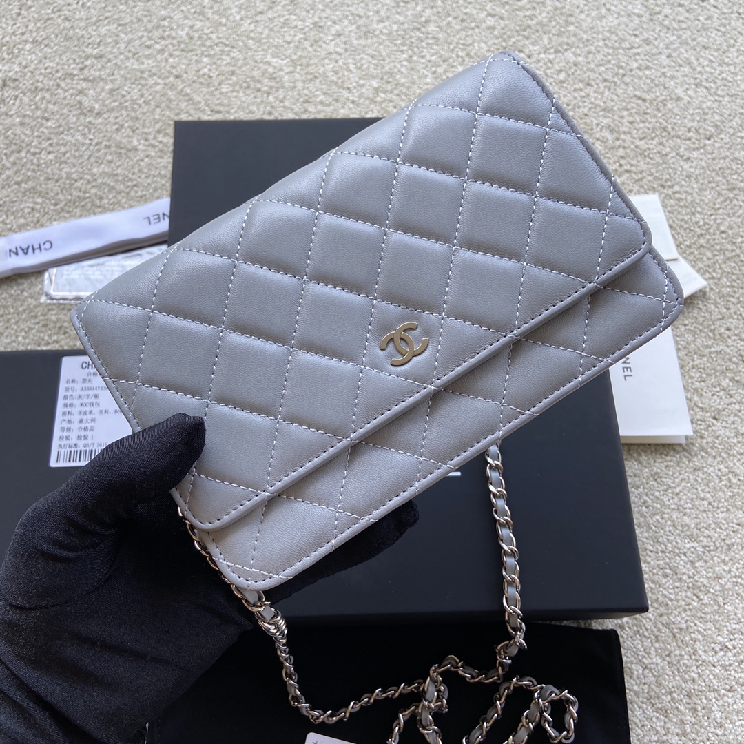 Replica Chanel A33814 Women Classcics Wallet On Chain Light Gray with Sliver