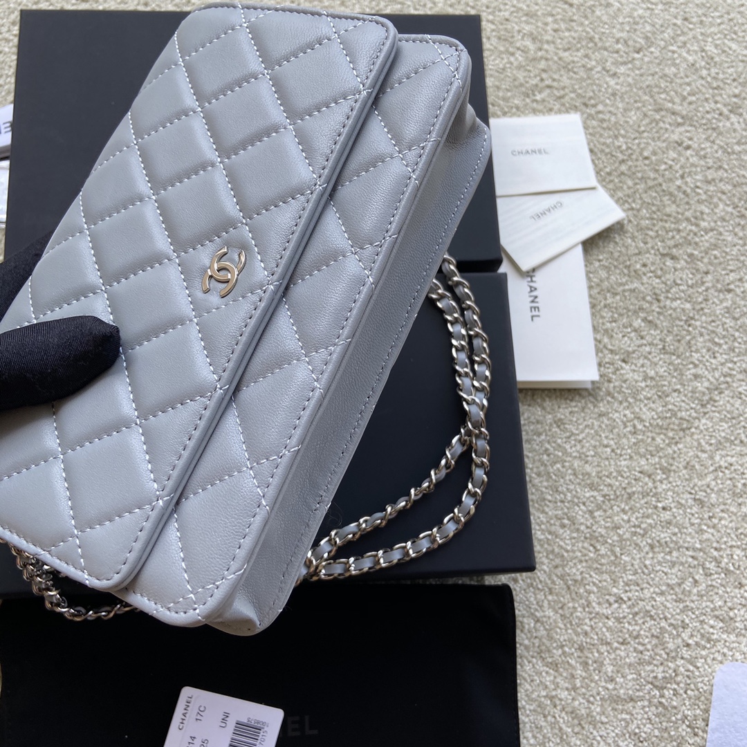 Replica Chanel A33814 Women Classcics Wallet On Chain Light Gray with Sliver