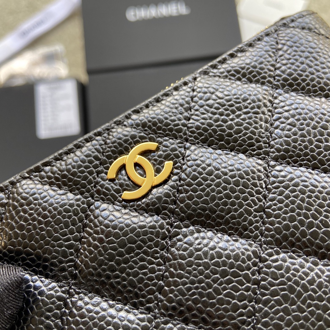 Replica Chanel A50168 Matelasse CC Logo Case Coin Purse Black Leather with Gold