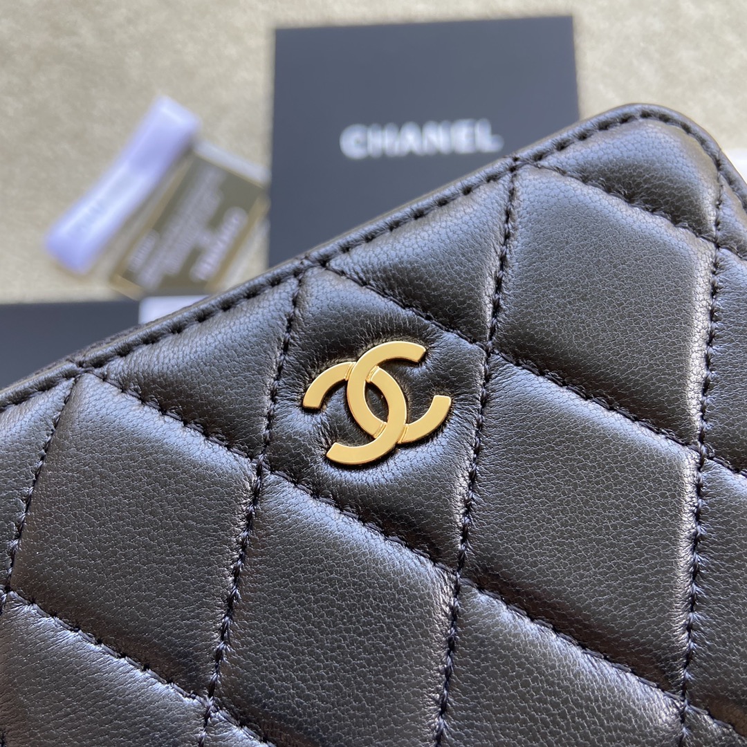 Replica Chanel A69271 Small Wallet Black Leather With Gold