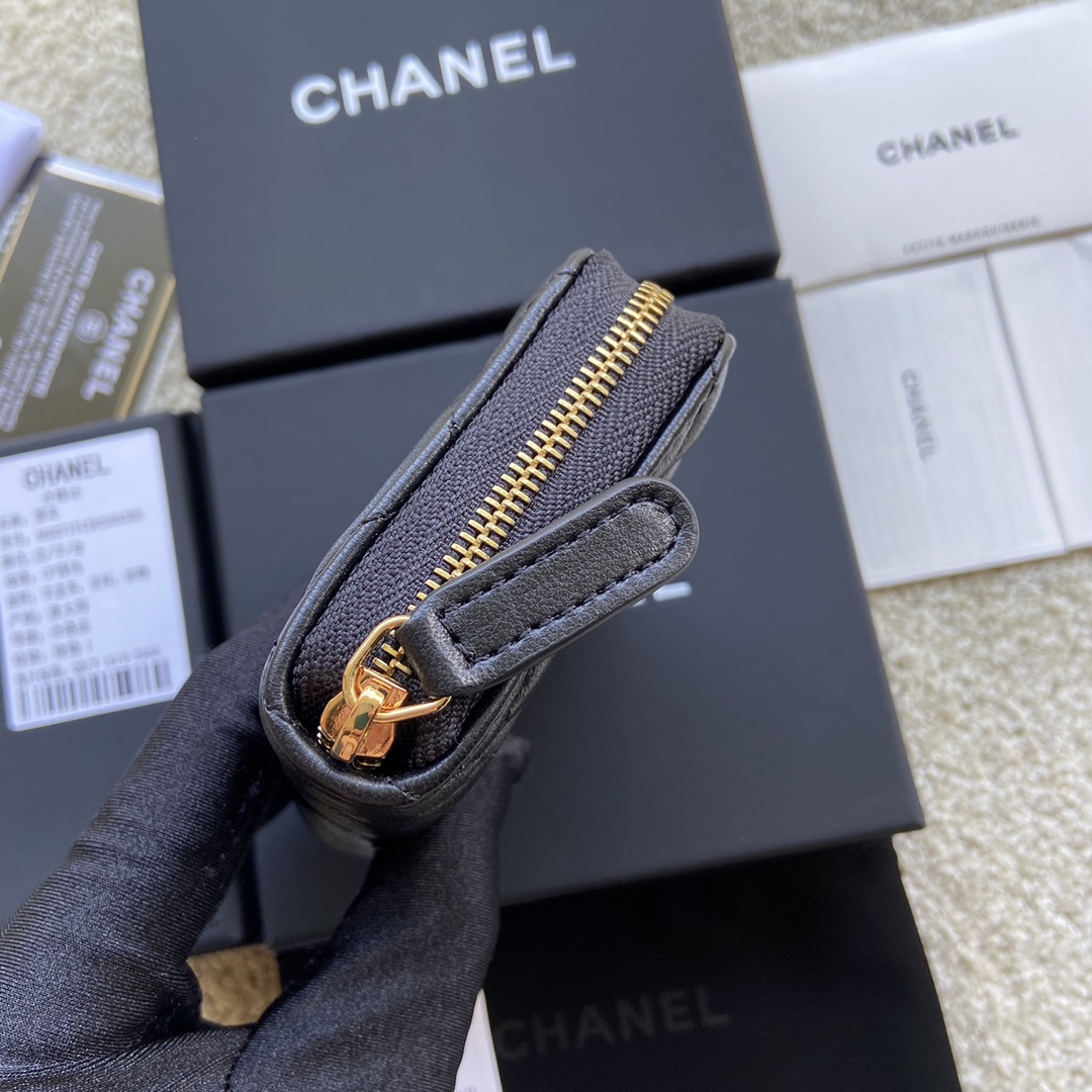 Replica Chanel A69271 Small Wallet Black Leather With Gold