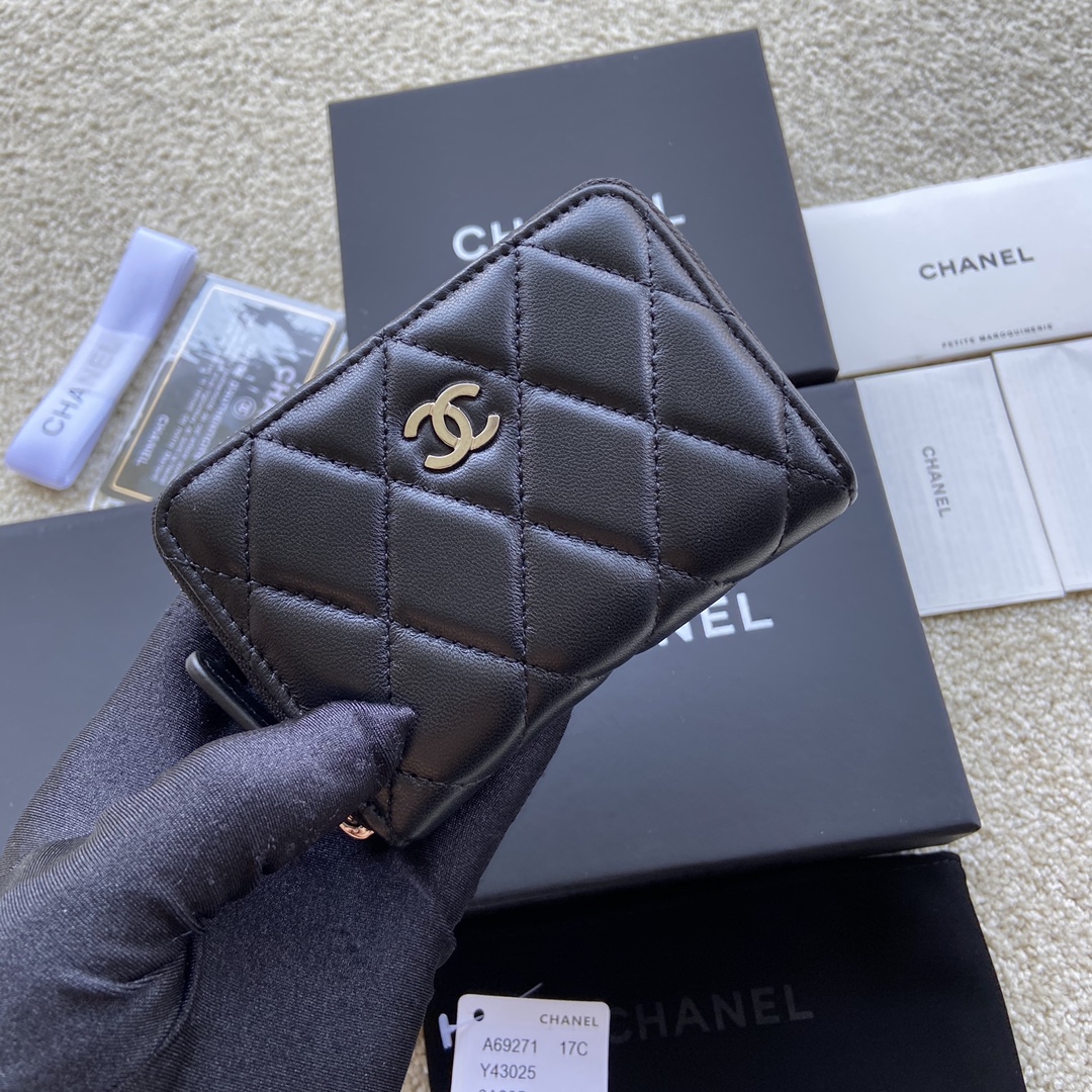 Replica Chanel A69271 Small Wallet Black Leather With Sliver