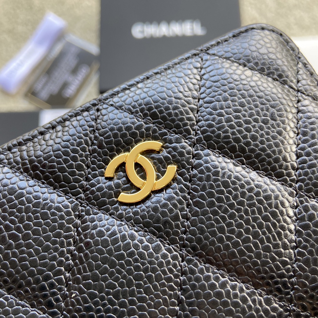 Replica Chanel A69271 Small Wallet Caviar Black Leather With Gold