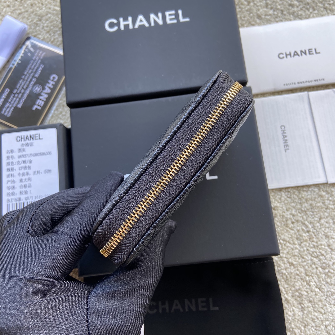 Replica Chanel A69271 Small Wallet Caviar Black Leather With Gold