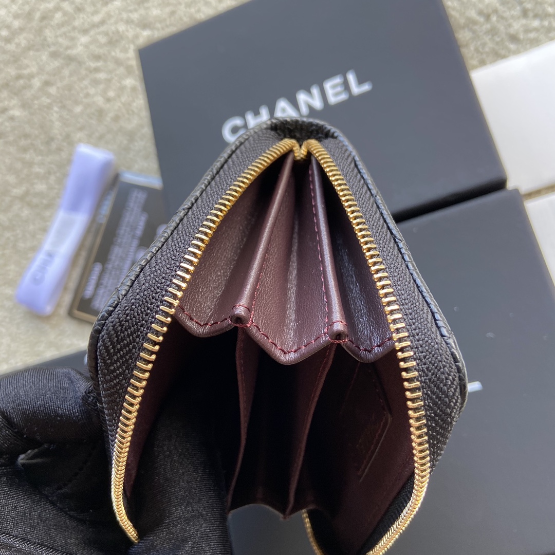 Replica Chanel A69271 Small Wallet Caviar Black Leather With Gold