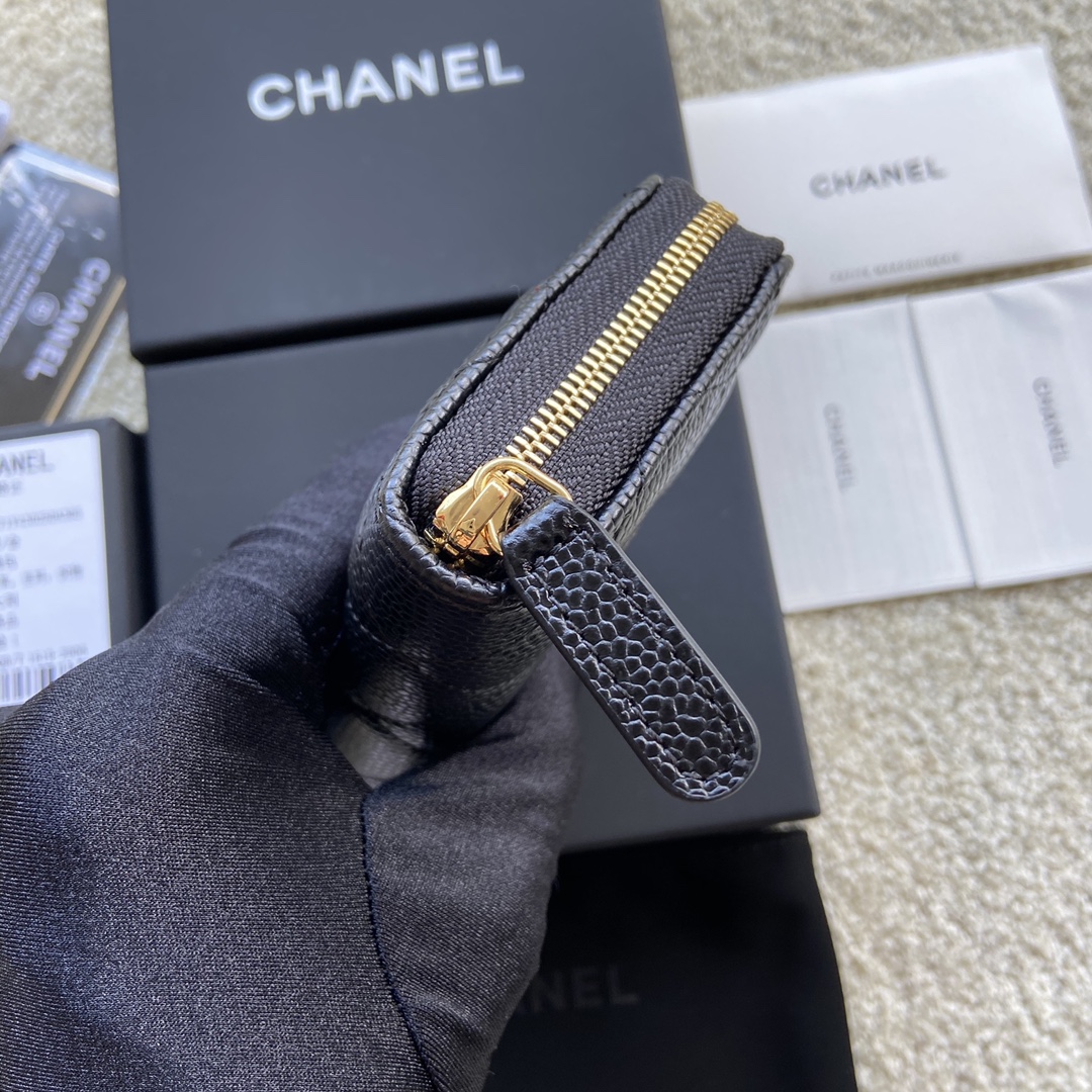 Replica Chanel A69271 Small Wallet Caviar Black Leather With Gold