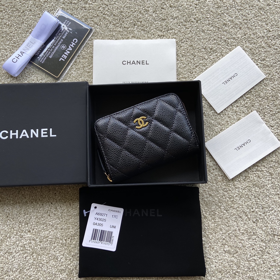 Replica Chanel A69271 Small Wallet Caviar Black Leather With Gold