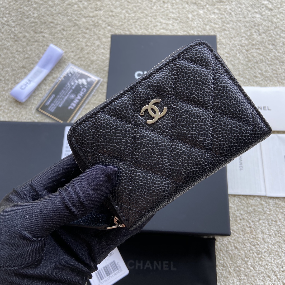 Replica Chanel A69271 Small Wallet Caviar Black Leather With Sliver