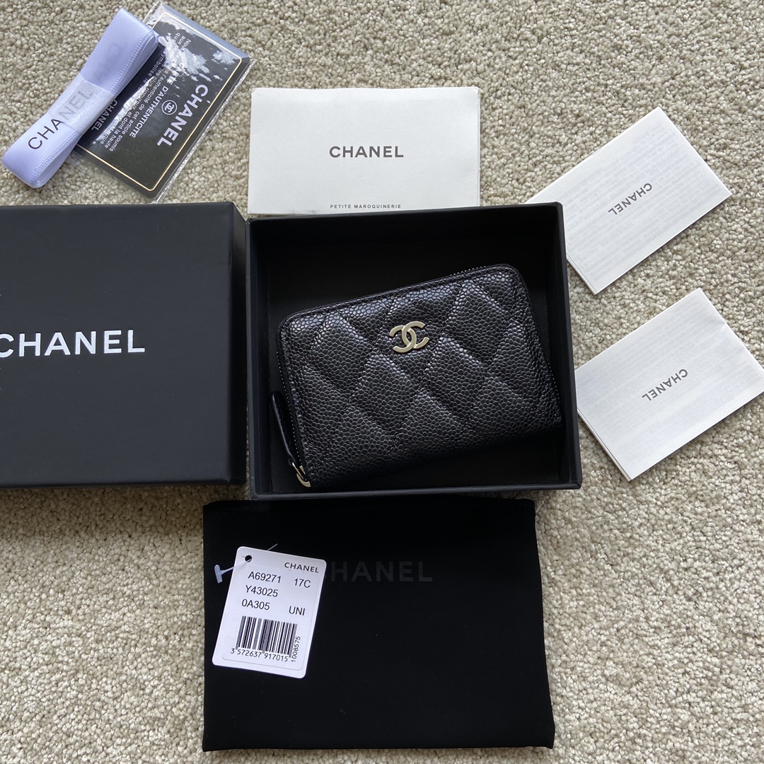 Replica Chanel A69271 Small Wallet Caviar Black Leather With Sliver