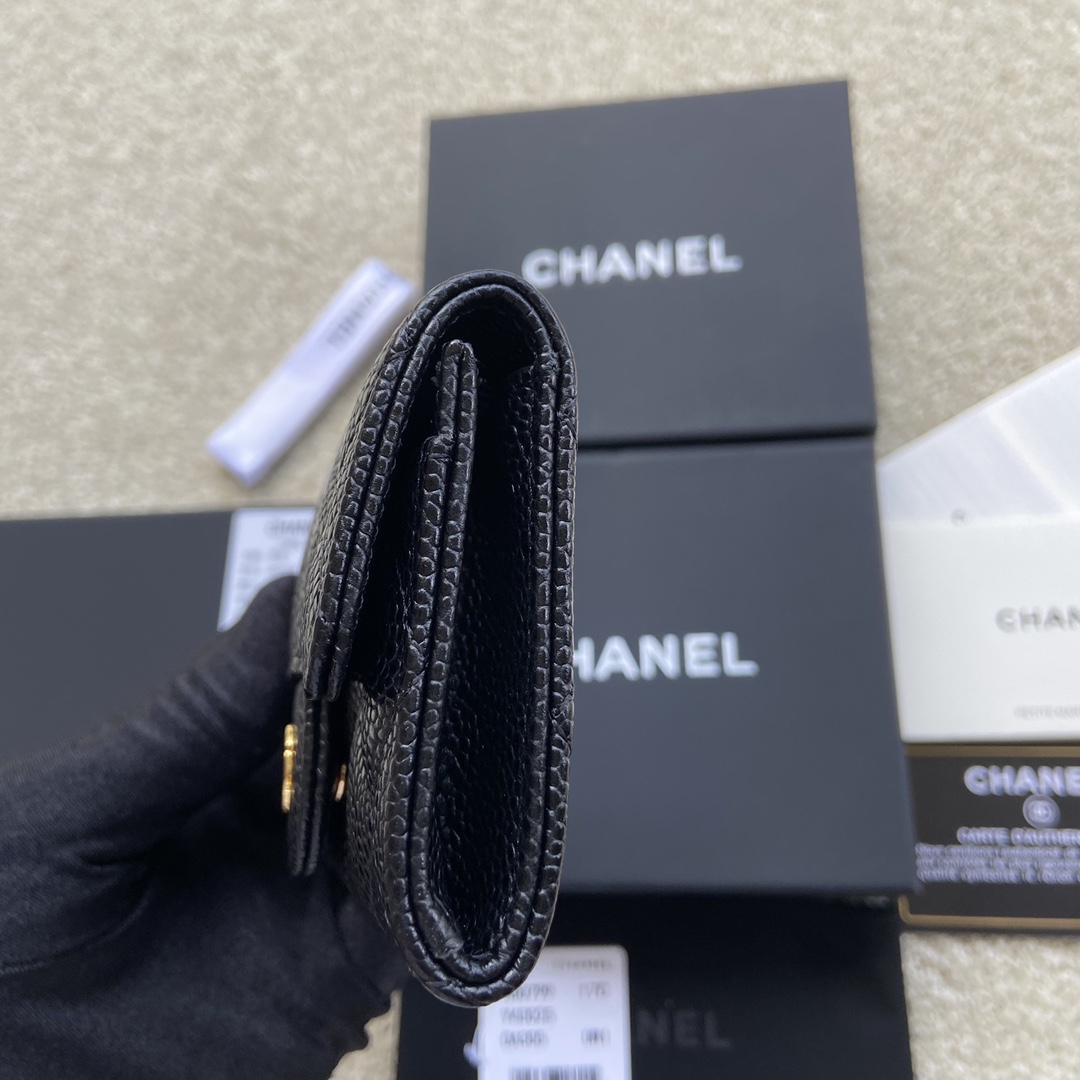 Replica Chanel A80799 Quilted Leather Flap Card Holder Wallet Black Leather with Gold