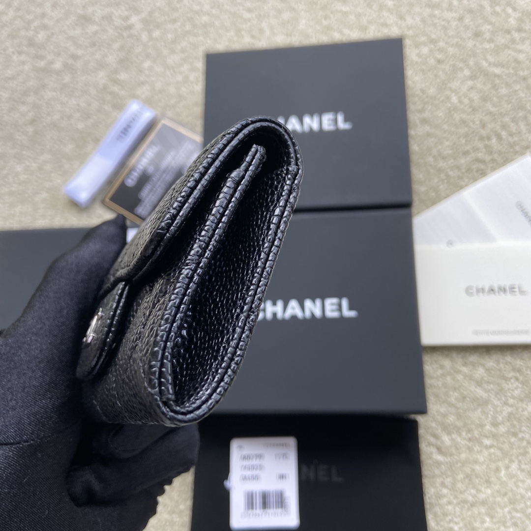 Replica Chanel A80799 Quilted Leather Flap Card Holder Wallet Black Leather with Sliver