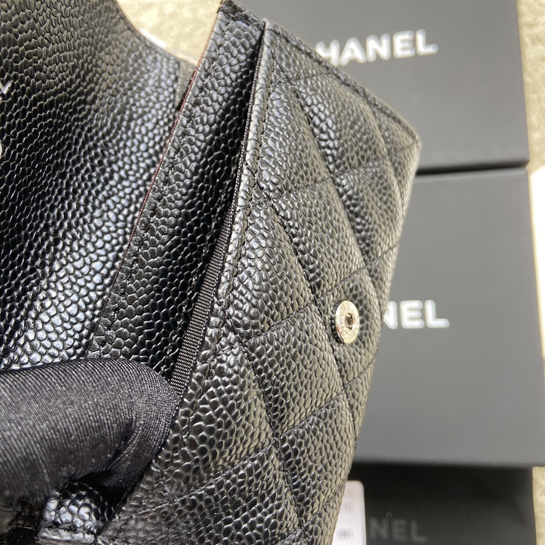 Replica Chanel A80799 Quilted Leather Flap Card Holder Wallet Black Leather with Sliver