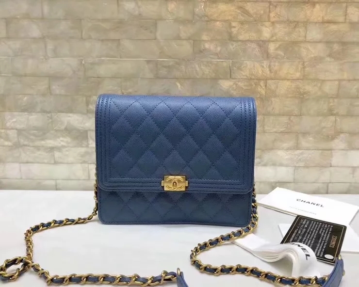 Replica Chanel A84433 BOY CHANEL Clutch with Chain Grained Calfskin Blue