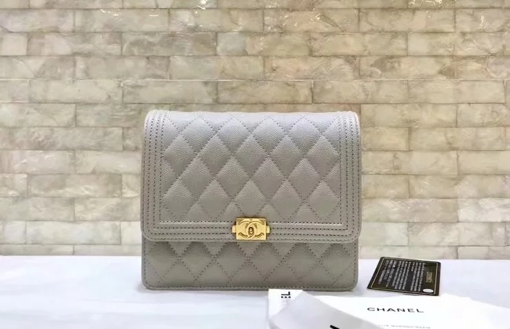 Replica Chanel A84433 BOY CHANEL Clutch with Chain Grained Calfskin Grey