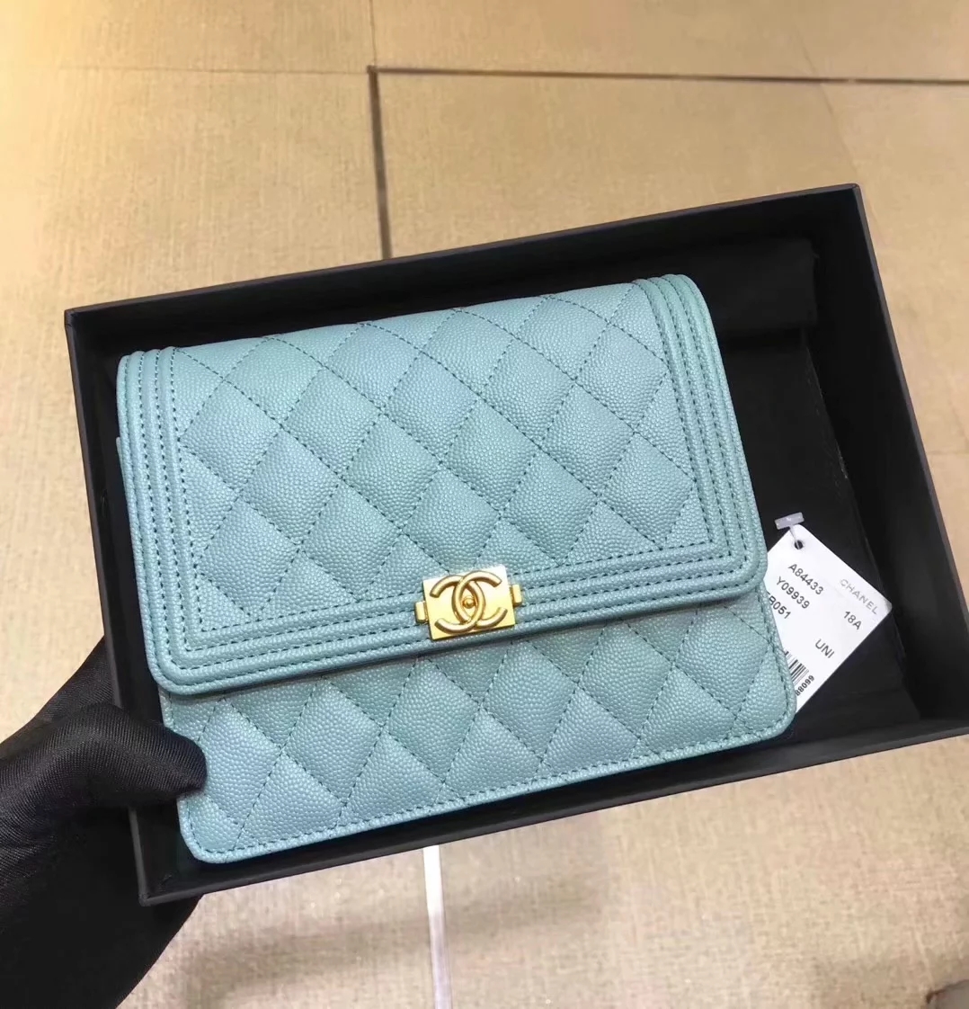 Replica Chanel A84433 BOY CHANEL Clutch with Chain Grained Calfskin Light Blue