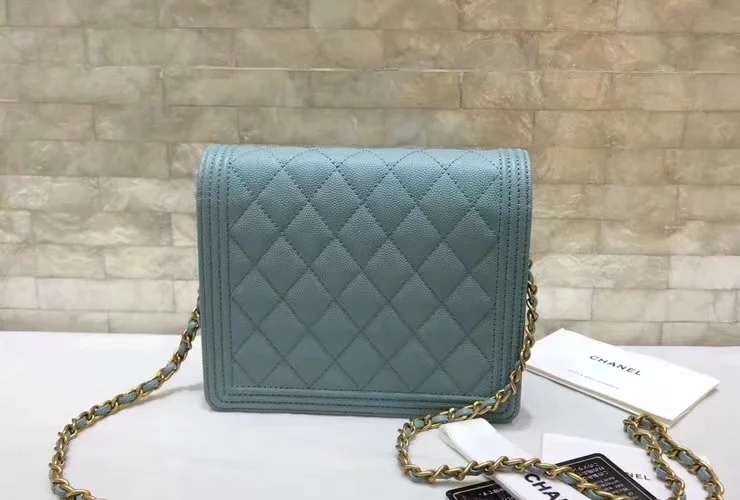 Replica Chanel A84433 BOY CHANEL Clutch with Chain Grained Calfskin Light Blue
