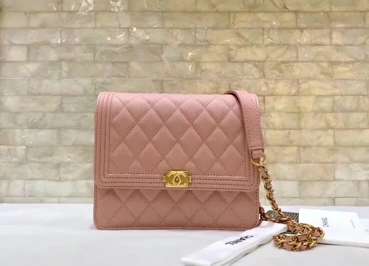 Replica Chanel A84433 BOY CHANEL Clutch with Chain Grained Calfskin Pink