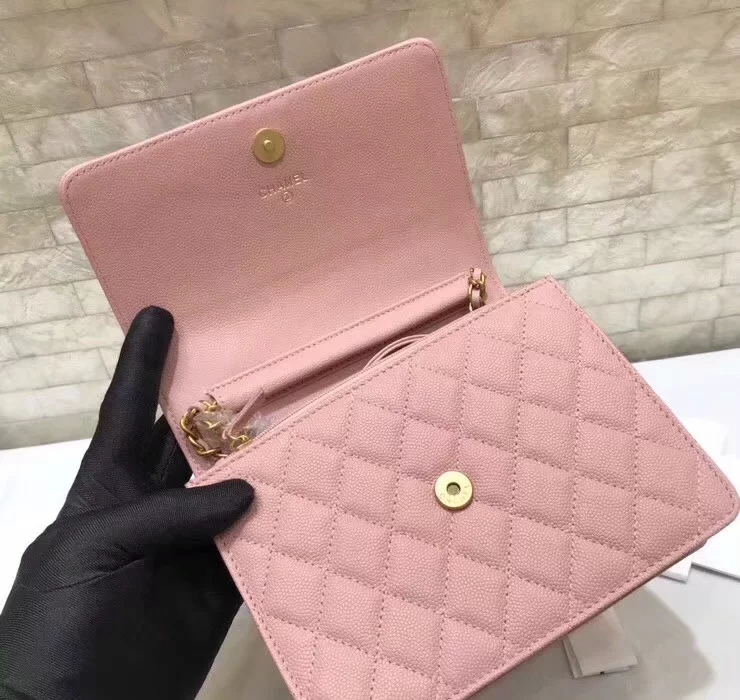 Replica Chanel A84433 BOY CHANEL Clutch with Chain Grained Calfskin Pink