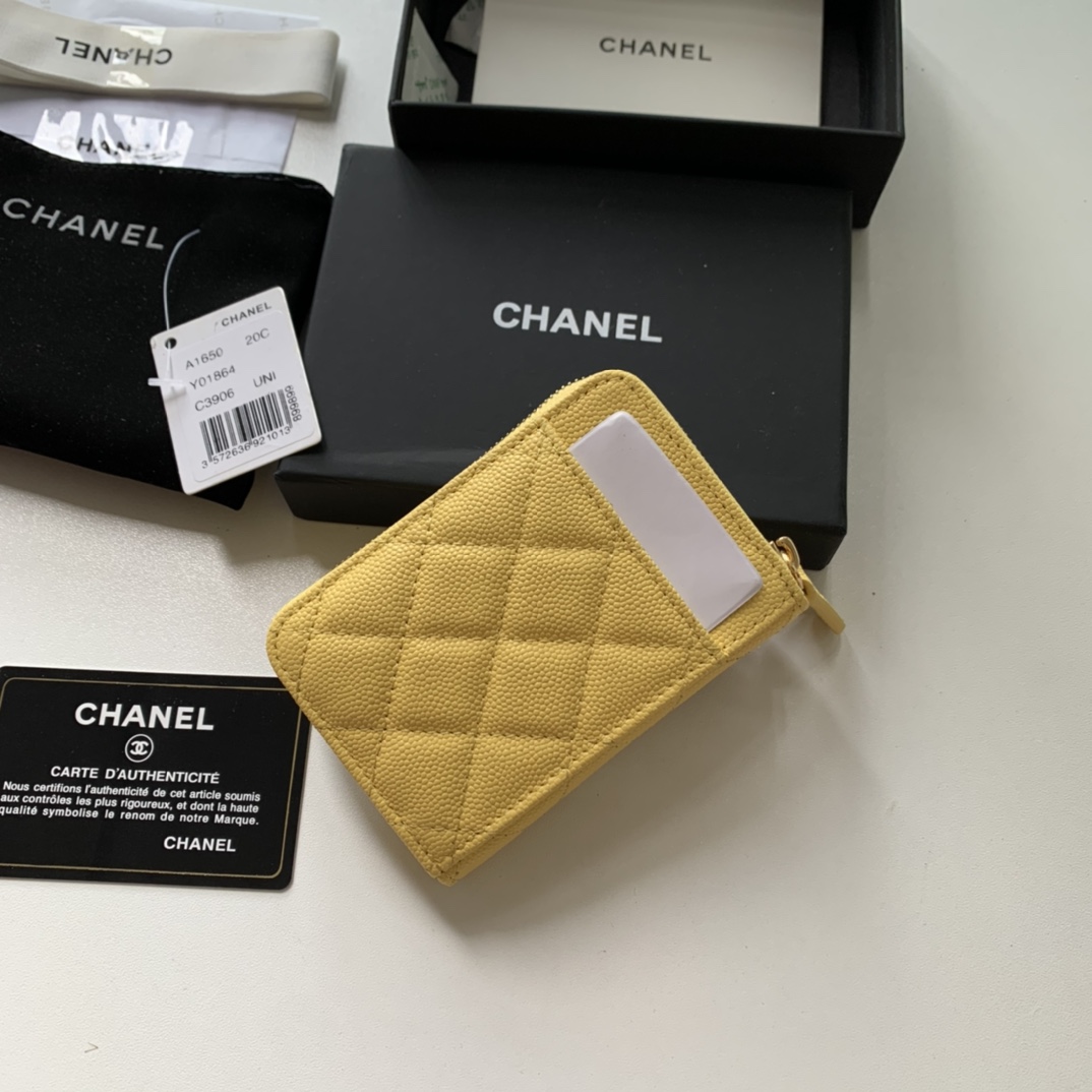 Replica Chanel AP1650 Caviar Leather Coin Wallet Yellow