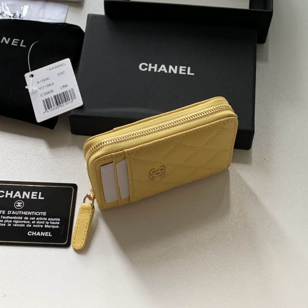 Replica Chanel AP1650 Caviar Leather Coin Wallet Yellow