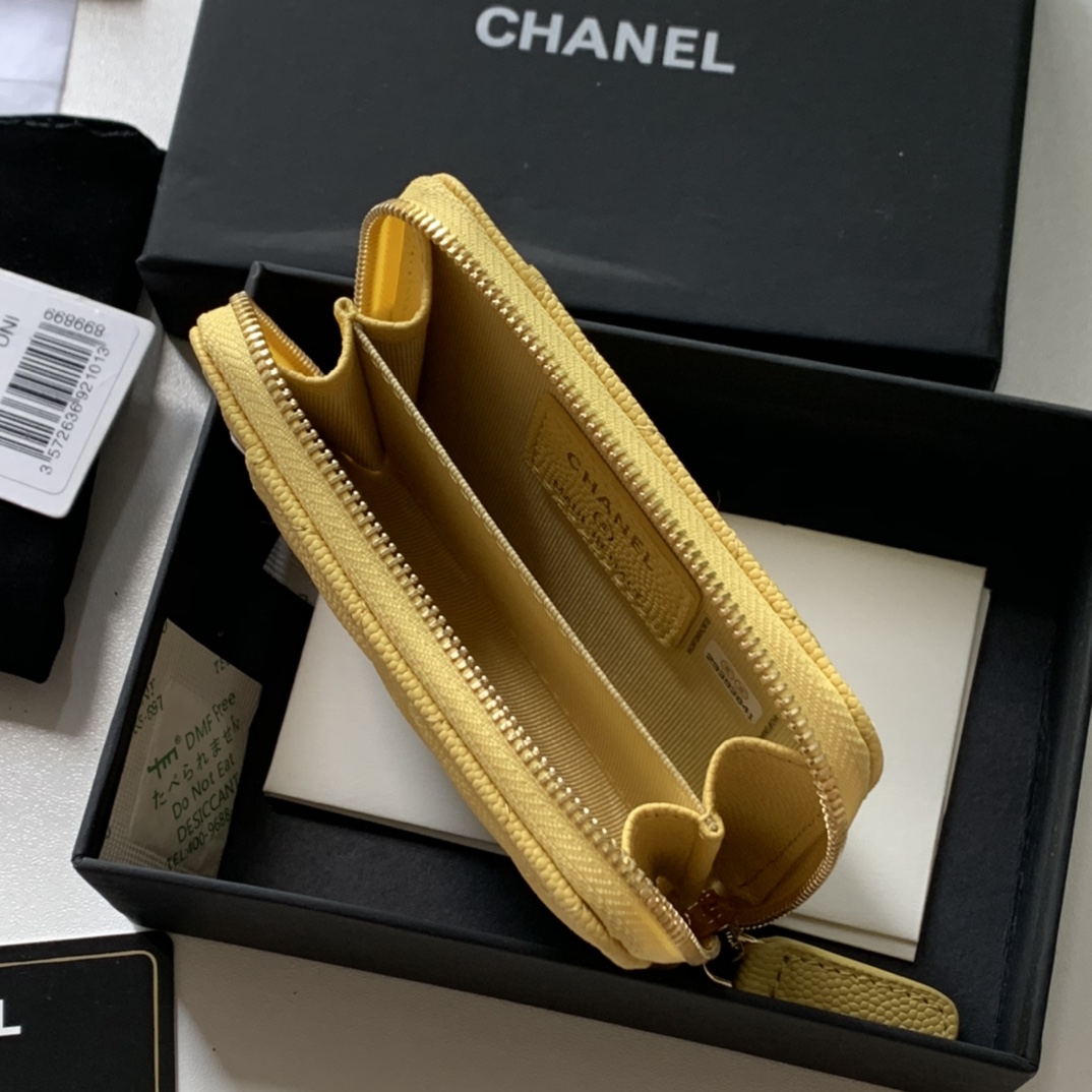 Replica Chanel AP1650 Caviar Leather Coin Wallet Yellow