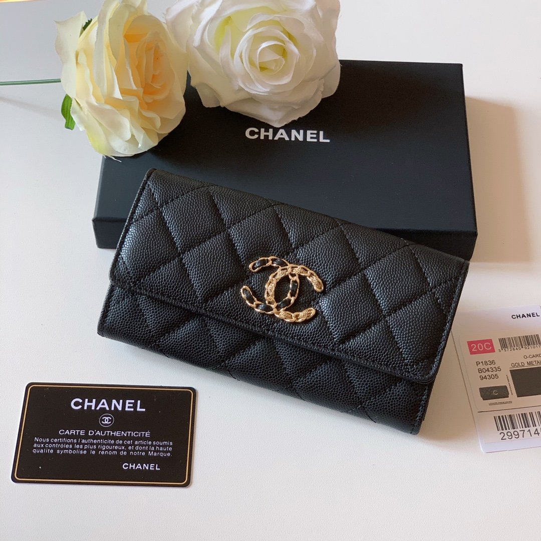 Replica Chanel AP1836 New Wallet Wallet Grained Calfskin Gold-Tone Metal Black